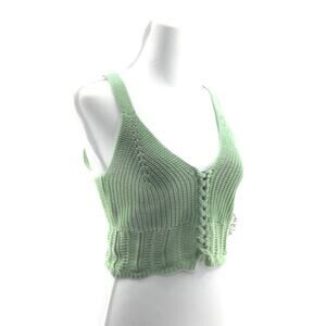 Jolie & Joy Green V Neck Knit Sleeveless Crop Top - Junior's Size Large - Chic